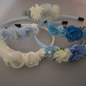 Floral Blue Green And White Kids Headband Set